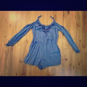 Blue and white striped Hollister romper.